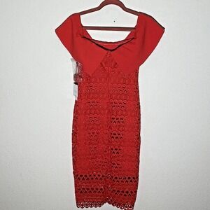Laundry by Shelli Segal‎ Red Lace Dress Sz 4 Off The Shoulder Party Cocktail